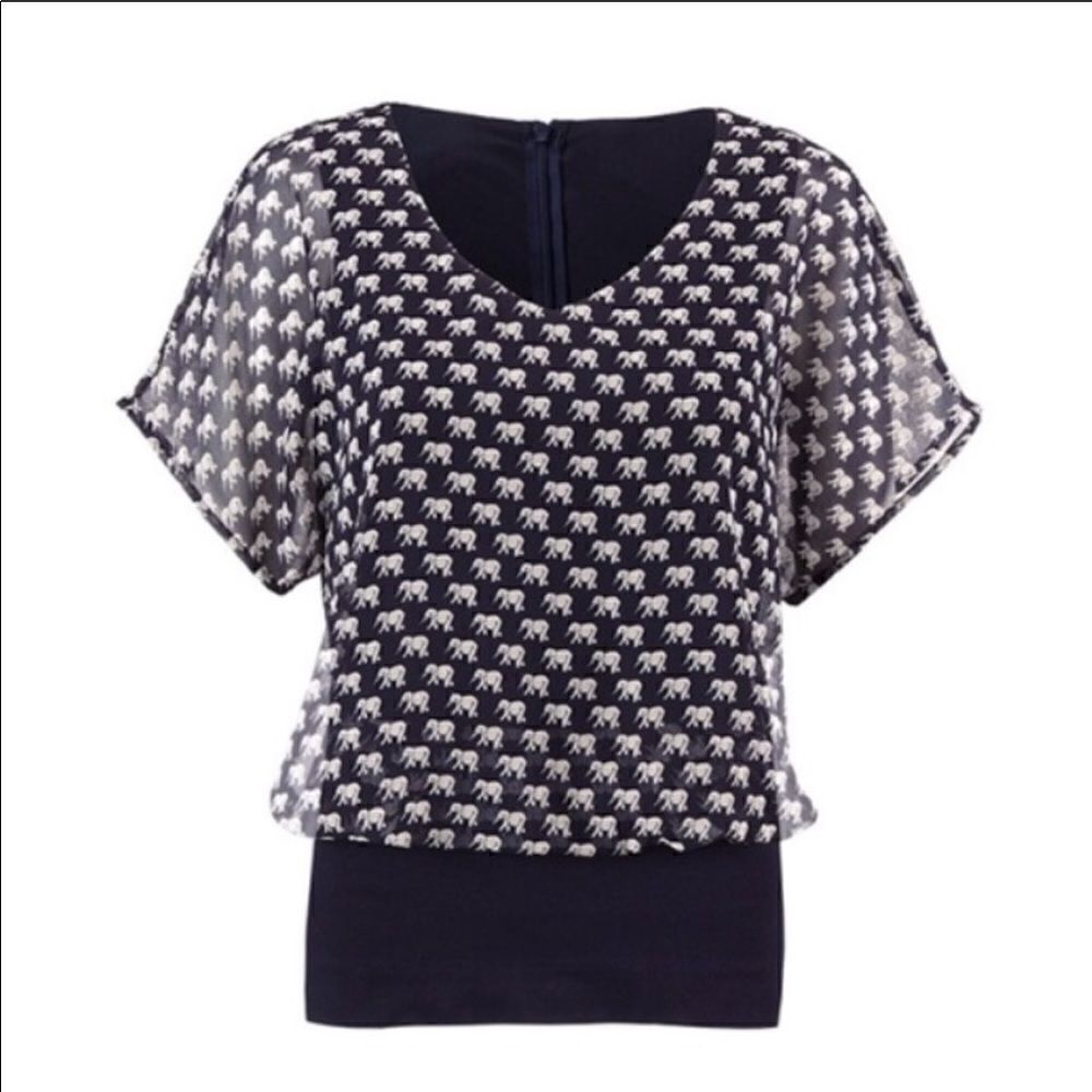 CABI Parade Blouse Navy Elephant Print M - Picture 6 of 7
